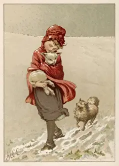 Rescues Prints: Girl / Dog Rescue Lamb 19C