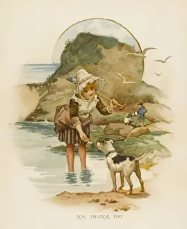 Girl and Dog at Seaside