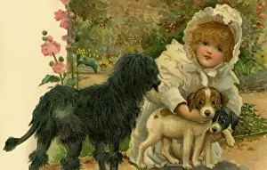 Girl with three dogs