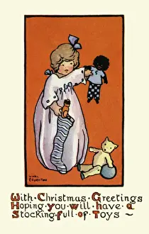 Girl with dolls & Xmas stocking