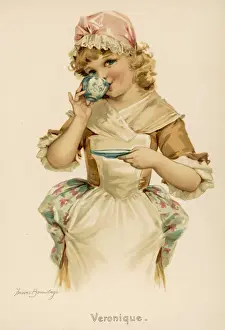 Elegantly Prints: GIRL DRINKS TEA C1890