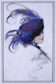 Plummage Prints: Girl in an exotic Blue Feathered Hat