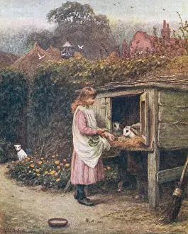 Feeds Prints: Girl Feeds Rabits 1880