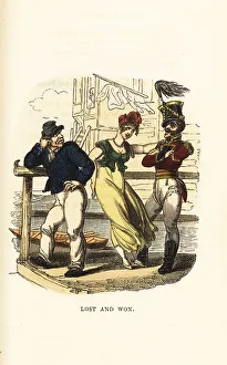 Rudolph Ackermann Prints: A girl flirting with a soldier on Portsouth Point
