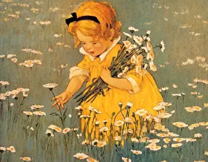 Daisies Prints: Girl Gathering Daisies