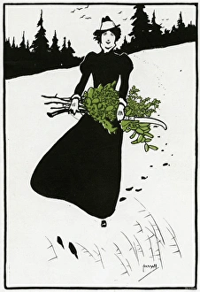 Greenery Gallery: Girl gathers Christmas decorations, 1898
