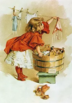 Adolescence Prints: Girl Hangs Duds on Line Date: 1896