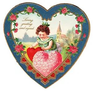 Girl on a heart-shaped Valentine card