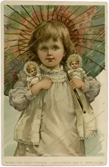 Girl Holds Two Dolls