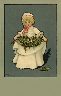 Girl with holly & mistletoe