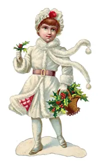 Trimming Prints: Girl with holly on a Victorian Christmas scrap