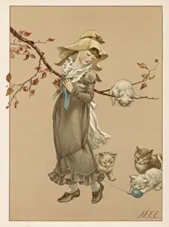 Easier Prints: Girl and Kittens C1875