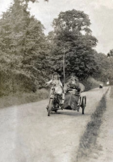 Youthful Collection: Girl & lady on a veteran motorcycle & sidecar