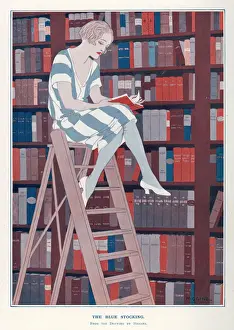 Libraries Prints: Girl on Library Ladder
