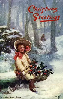 Sprig Prints: Girl on a log with holly