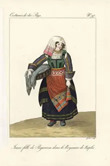 Jacques Prints: Girl of Paganica, Kingdom of Naples, 19th century