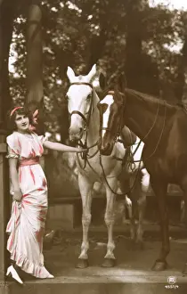 Bridles Prints: Girl with a pair of horses