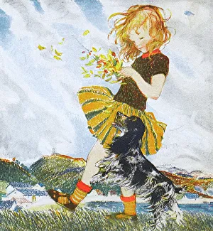 Muriel Prints: Girl with pet spaniel by Muriel Dawson