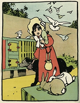 Girl with Bird and Dog