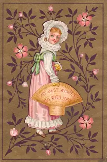 Girl in a pink dress on a Best Wishes card
