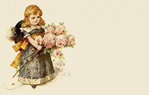 Girl with pink roses