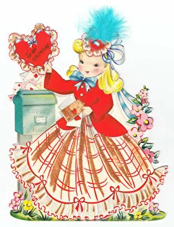 Girl at a post box on a Valentine card