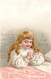 Nightie Gallery: Girl praying by her bed on a Christmas card