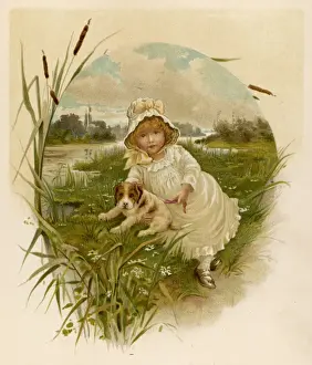 GIRL AND PUPPY 1889
