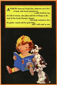 Girl reading a book with two dogs