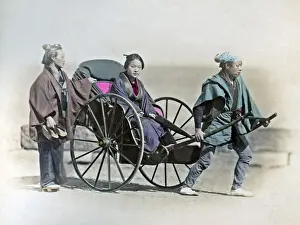 New Images May Prints: Girl in rickshaw, Japan, circa 1880s. Date: circa 1880s