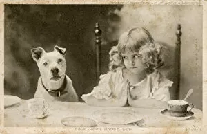 Images Dated 13th December 2011: Girl saying Grace but pet dog unwilling