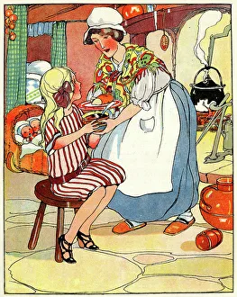 Cradle Prints: Girl being served supper
