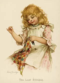 Sewing Gallery: Girl Sewing Quilt C1890