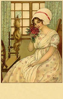 Girl at a spinning wheel