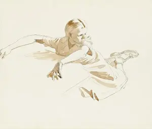 Girl stretches over a low table