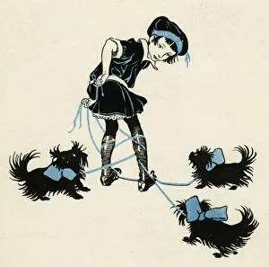 Twisted Prints: Girl tangled by dogs lead