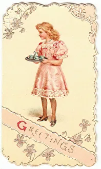 Teatime Collection: Girl with tea tray on a greetings card
