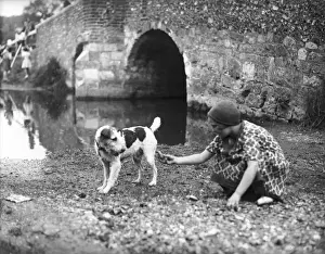 Squatting Prints: Girl and Terrier