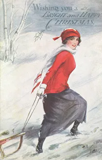 Slopes Prints: Girl with Toboggan