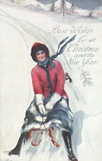 Slopes Prints: Girl with Toboggan