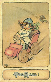 Marsh Prints: Girl in toy car The Race!