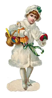 Bows Prints: Girl with toys on a Victorian Christmas scrap