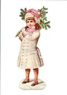 Girl with tree on a Victorian Christmas scrap