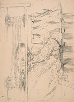 Charcoal Gallery: Girl Using Pirn Winder or Swift