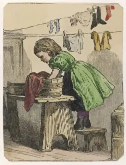 Washes Prints: Girl Washes Clothes 1870
