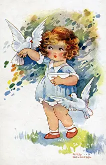 Doves Prints: Girl with white doves