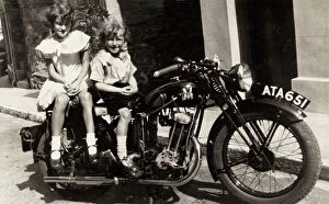 1934 Collection: Two girls on a 1934 Matchless motorcycle