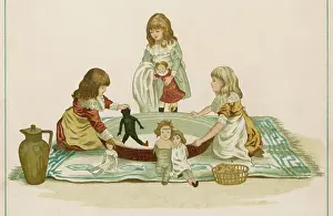 Girls Bathing Dolls 1883