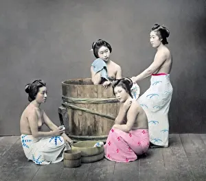 Girls bathing, Japan, circa 1880s