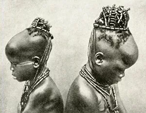 Beaded Collection: Two girls with beaded headdresses, Nigeria, West Africa